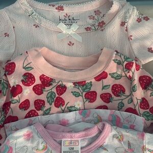 Pink Strawberry, Floral, and Unicorn Pajamas sets